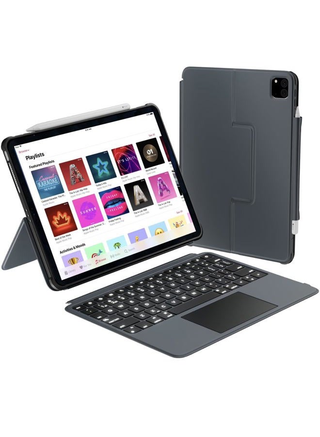 MACALLY iPad Air 13 Inch Keyboard Case (M2, 2024),iPad Pro 12.9 Keyboard Case (5/6th Gen) Detachable Backlit Keyboard with Large Trackpad, Multi-View Stand, Pencil Holder - Image 1