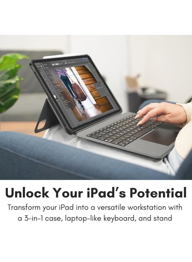 MACALLY iPad Air 13 Inch Keyboard Case (M2, 2024),iPad Pro 12.9 Keyboard Case (5/6th Gen) Detachable Backlit Keyboard with Large Trackpad, Multi-View Stand, Pencil Holder - Image 3