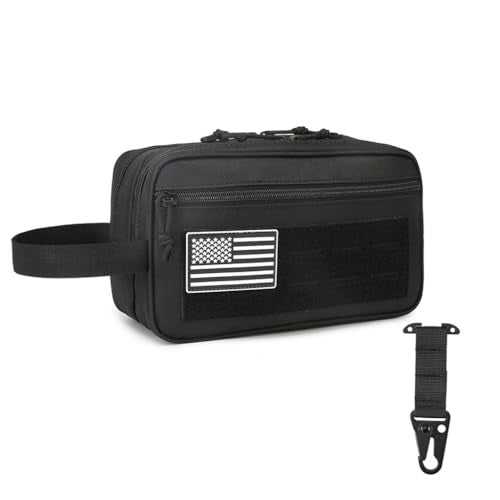 Wapealy Tactical Toiletry Bag for Men MOLLE Dopp Kit with DryWet Separation Large Capacity WaterResistant Travel Shaving Bag with US Patch TMount MOLLE Clip Black - Image 1