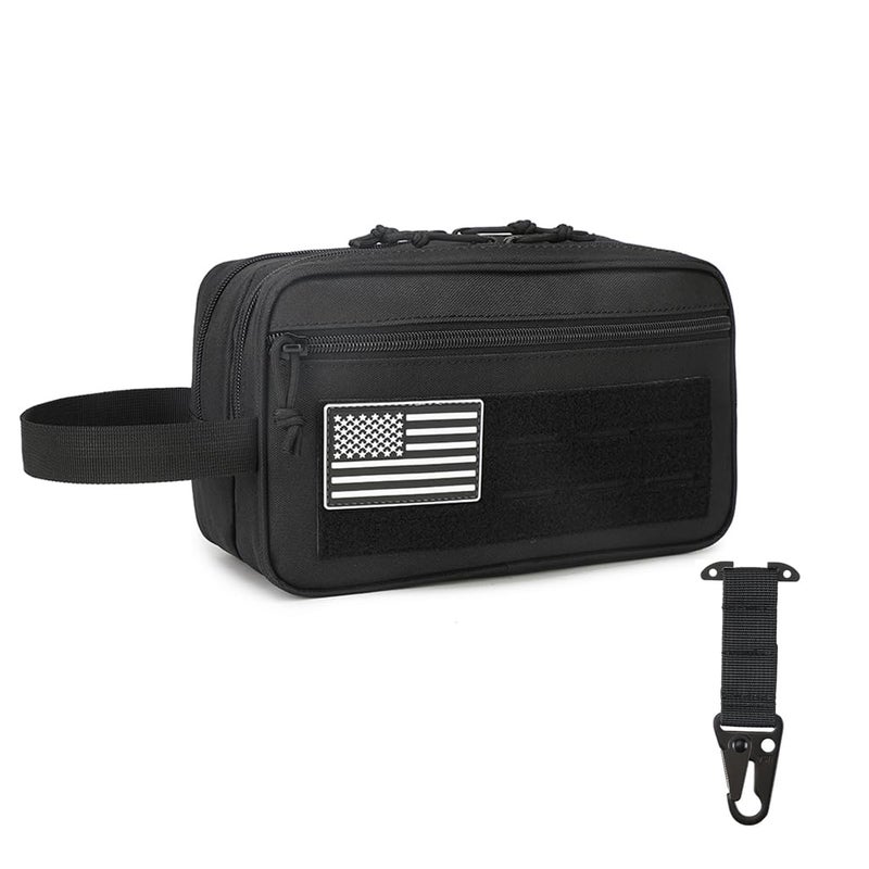 Wapealy Tactical Toiletry Bag for Men MOLLE Dopp Kit with DryWet Separation Large Capacity WaterResistant Travel Shaving Bag with US Patch TMount MOLLE Clip Black - Image 2