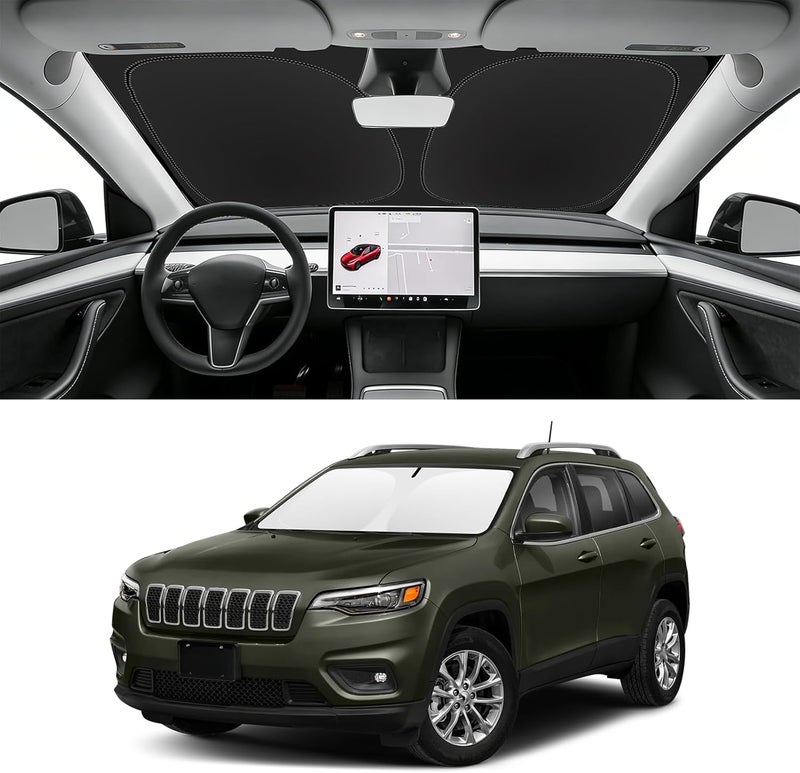 SLOGENTO Sunshade for Cherokee Windshield Sun Shade for Jeep Cherokee 2014-2024 2025 (Not for Jeep Grand Cherokee) Accessories Front Window Sun Visor Protector Cover for Windshield Blocks UV Rays - Image 1