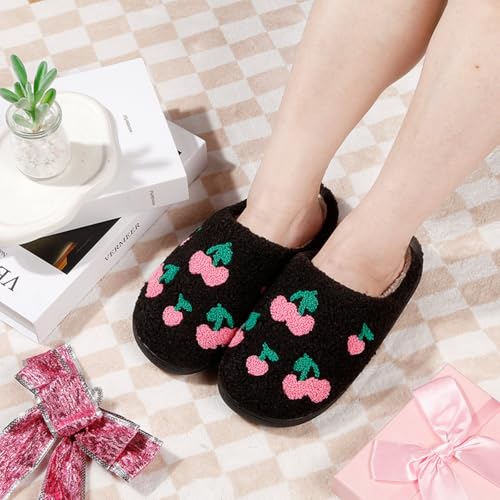 Tellrain Women Slippers Cute Pattern Cherry Warm Soft Bedroom Shoes Fuzzy Closed Toe Sandals Non Slip House Bedroom Slippers - Image 2