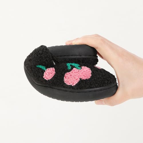 Tellrain Women Slippers Cute Pattern Cherry Warm Soft Bedroom Shoes Fuzzy Closed Toe Sandals Non Slip House Bedroom Slippers - Image 5