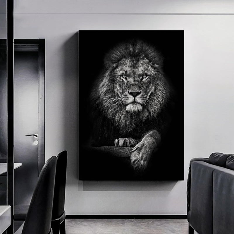 Wallvelart Black and White Lion Canvas Wall Art - Animal Prints Portraits Head Painting - Wild Animal Pictures Posters Artwork Decor 16x24inch Frame - Image 4