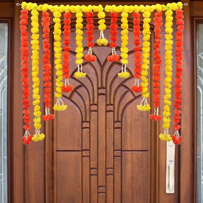 SHREYA-FASHION SHREYAFASHION Artificial Marigold Yollew Orange Flowers Ladkan Garlands Door ToranDoor HangingsLatkans for All Festivals and Special EventsHome OfficeGarden Diwali Decorations  - Image 1