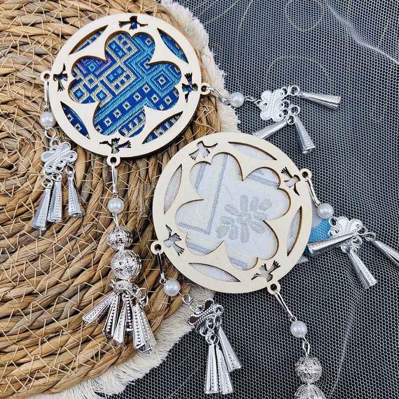 Handmade Wooden Zhuang Embroidery Ball Silver Fridge Magnet - Image 1