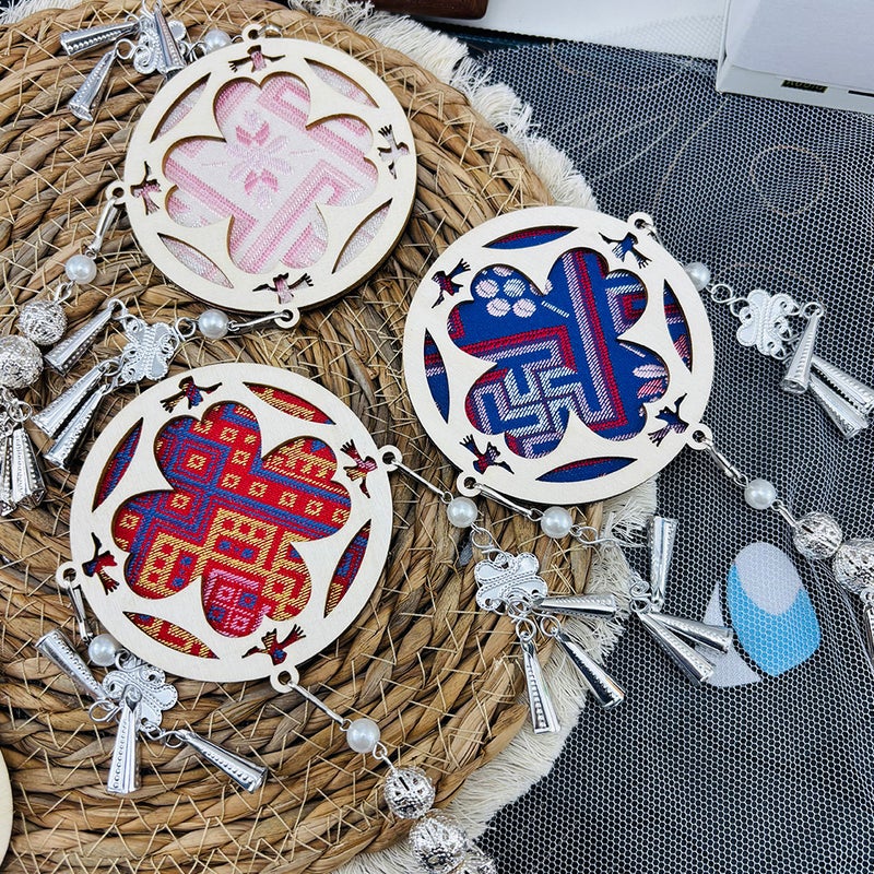 Handmade Wooden Zhuang Embroidery Ball Silver Fridge Magnet - Image 2