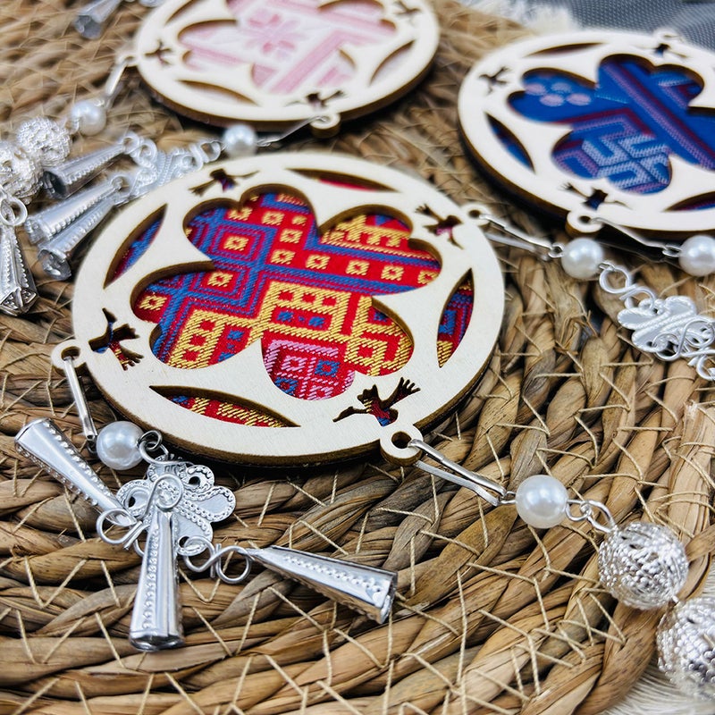Handmade Wooden Zhuang Embroidery Ball Silver Fridge Magnet - Image 3