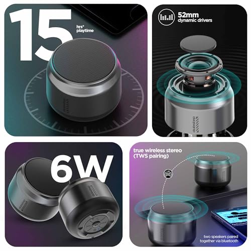 Dubstep Pop 600 Wireless Speaker, 15 Hrs Playtime, 52mm Driver, TWS Pairing, 6W Output Bluetooth Speakers (Grey) - Image 3