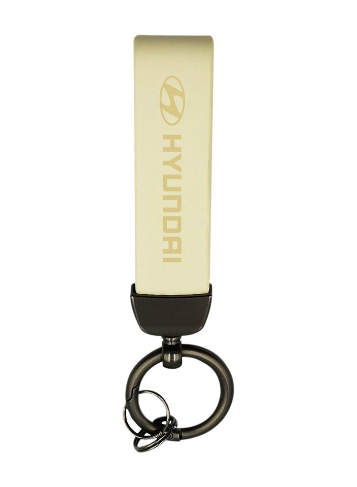 Honda PU Leather Keychain HONDA Logo Metal Ring Car Key Chain - BEIGE  - Image 1