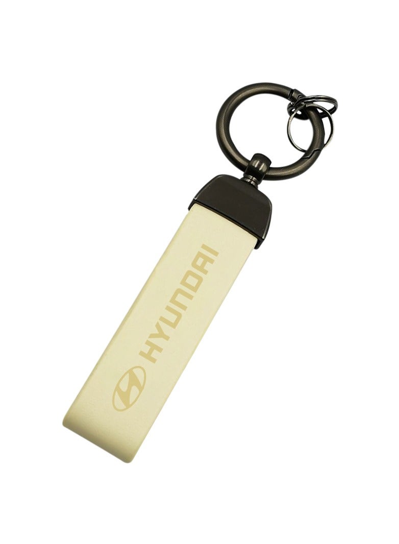 Honda PU Leather Keychain HONDA Logo Metal Ring Car Key Chain - BEIGE  - Image 2