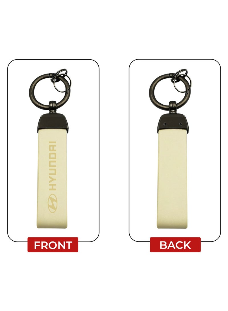 Honda PU Leather Keychain HONDA Logo Metal Ring Car Key Chain - BEIGE  - Image 4