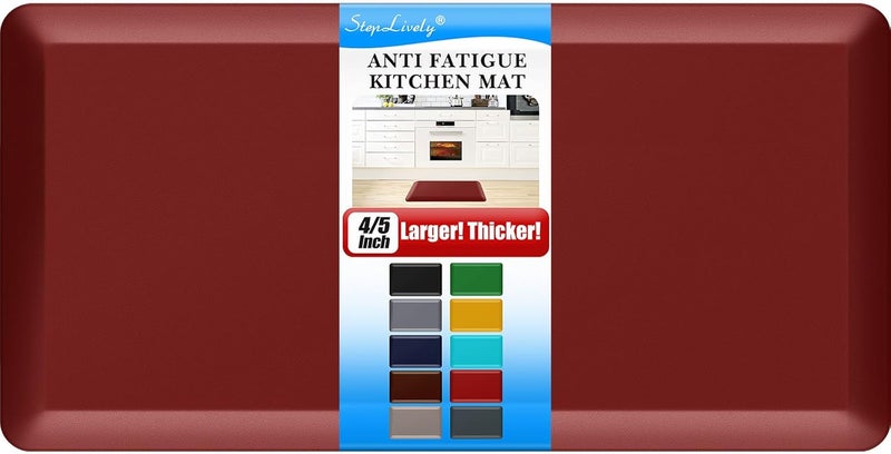 StepLively 4/5 Inch Thick Kitchen Mat - Cushioned Anti Fatigue Mats for Kitchen Floor - Easy to Clean, Waterproof, Non-Slip Kitchen Rug for Sink, Office, Kitchen (20''x39'' Red) - Image 1