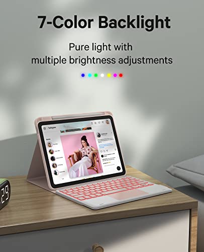 GreenLaw Keyboard Case for iPad 11th Generation(A16,2025) / 10th Generation(2022), Stain-Resistant Cover, 7 Color Backlit, Detachable Keyboard Case with Touchpad and Pencil Holder, Blush Pink - Image 3