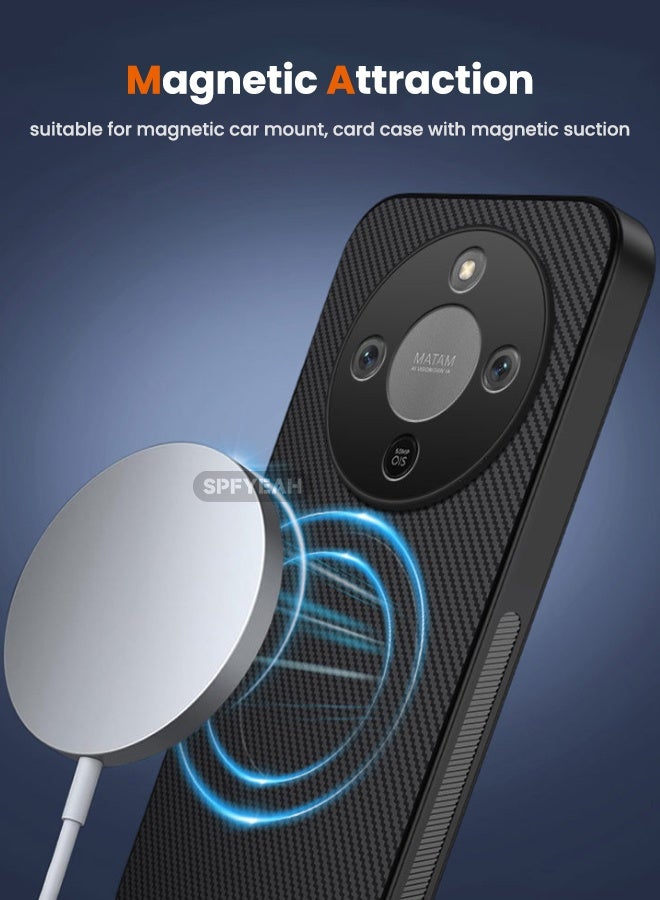 SPFYEAH [2-in-1] Honor X9D 5G Case with HD Screen Protector, Carbon Fiber Texture Soft Bumper Shockproof Case Cover with Magnetic Ring for Honor X9d 5G 6.79 inch, Black - Image 3