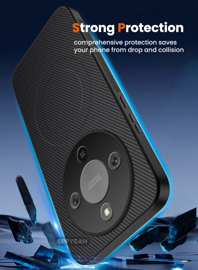 SPFYEAH [2-in-1] Honor X9D 5G Case with HD Screen Protector, Carbon Fiber Texture Soft Bumper Shockproof Case Cover with Magnetic Ring for Honor X9d 5G 6.79 inch, Black - Image 2