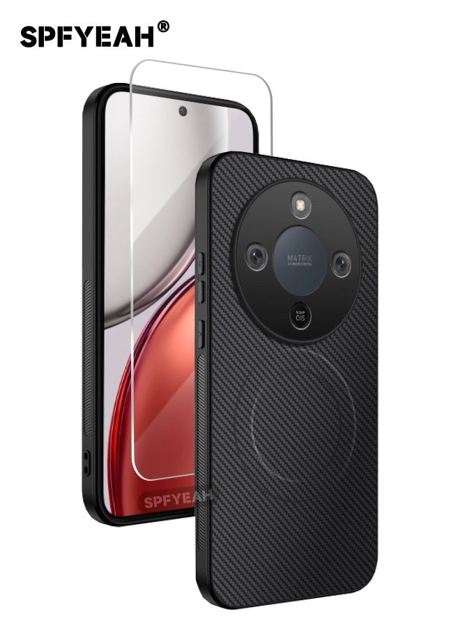 SPFYEAH [2-in-1] Honor X9D 5G Case with HD Screen Protector, Carbon Fiber Texture Soft Bumper Shockproof Case Cover with Magnetic Ring for Honor X9d 5G 6.79 inch, Black - Image 1