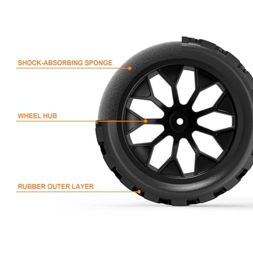 Hosim 4pcs 12mm Hex Wheels Tires for RIAARIO and for AMORIL 110 RC Truck for Traxxas Rustler Stampede 2wd 4x4 vxl Mini Maxx X17 X25 X27 Rubber Wheels Replacement 466 OD x 217 Width - Image 5