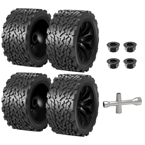 Hosim 4pcs 12mm Hex Wheels Tires for RIAARIO and for AMORIL 110 RC Truck for Traxxas Rustler Stampede 2wd 4x4 vxl Mini Maxx X17 X25 X27 Rubber Wheels Replacement 466 OD x 217 Width - Image 1