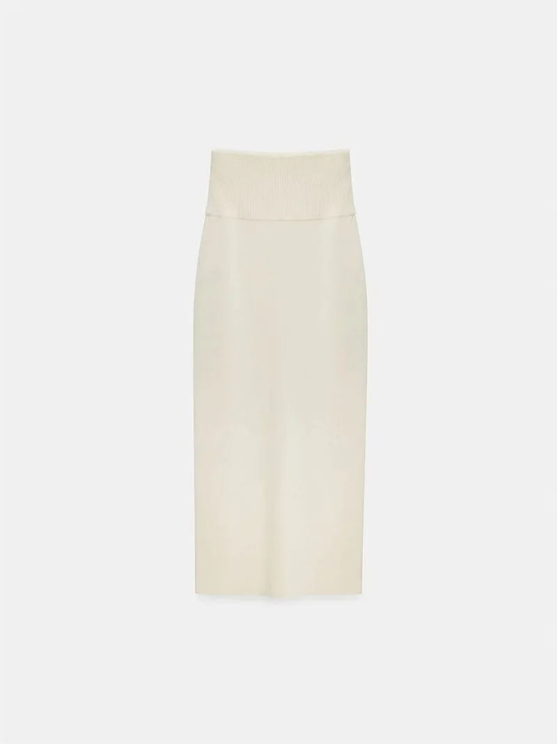 Dilvin Cream Natural DILVIN High-Waist Ribbed Maxi Skirt for Women | Best Price UAE