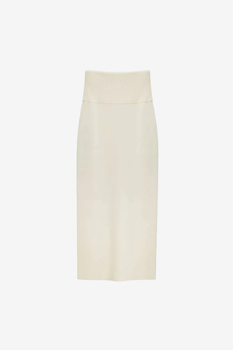 Dilvin Cream Natural DILVIN High-Waist Ribbed Maxi Skirt for Women | Best Price UAE