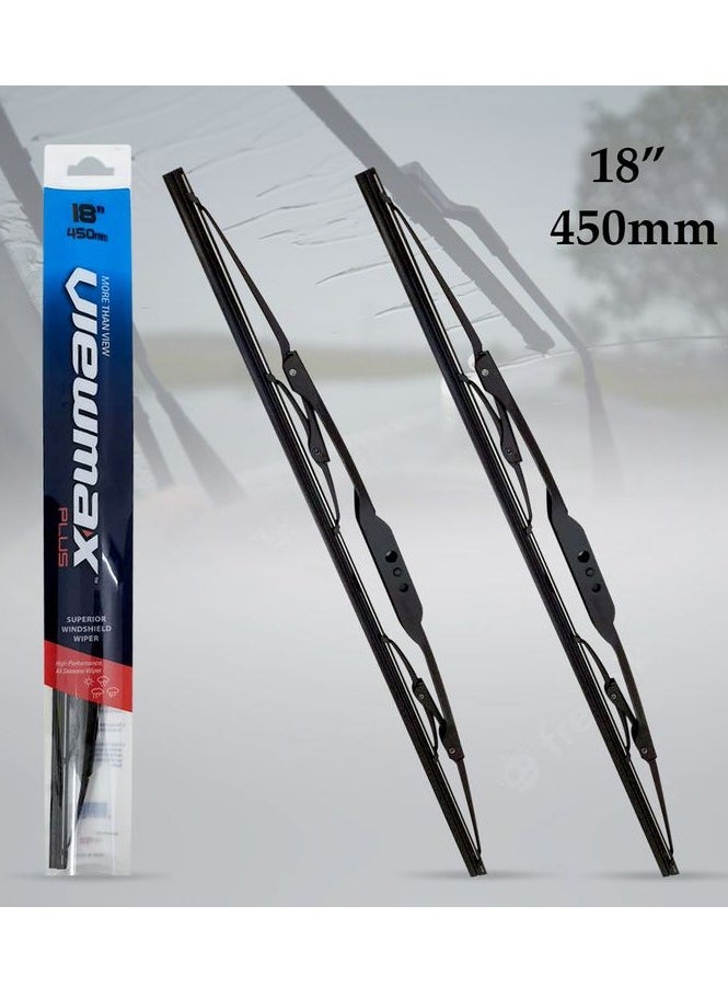 Viewmax Car Wiper Blades, Powerful Performance Conventional Windshield Wiper Blades - VIEW MAX -2 Pcs (18" 450mm)  - Image 1
