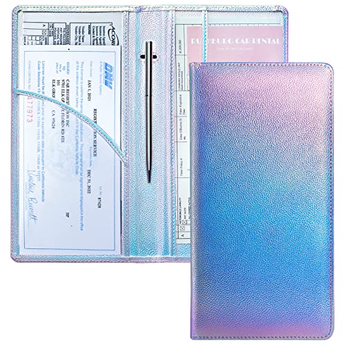 Mymazn Car Registration and Insurance Holder, PU Leather Insurance and Registration Holder with Magnetic Closure, Car Document Holder for Driver's License & Essential Documents (Iridescent blue) - Image 1