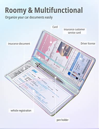 Mymazn Car Registration and Insurance Holder, PU Leather Insurance and Registration Holder with Magnetic Closure, Car Document Holder for Driver's License & Essential Documents (Iridescent blue) - Image 3