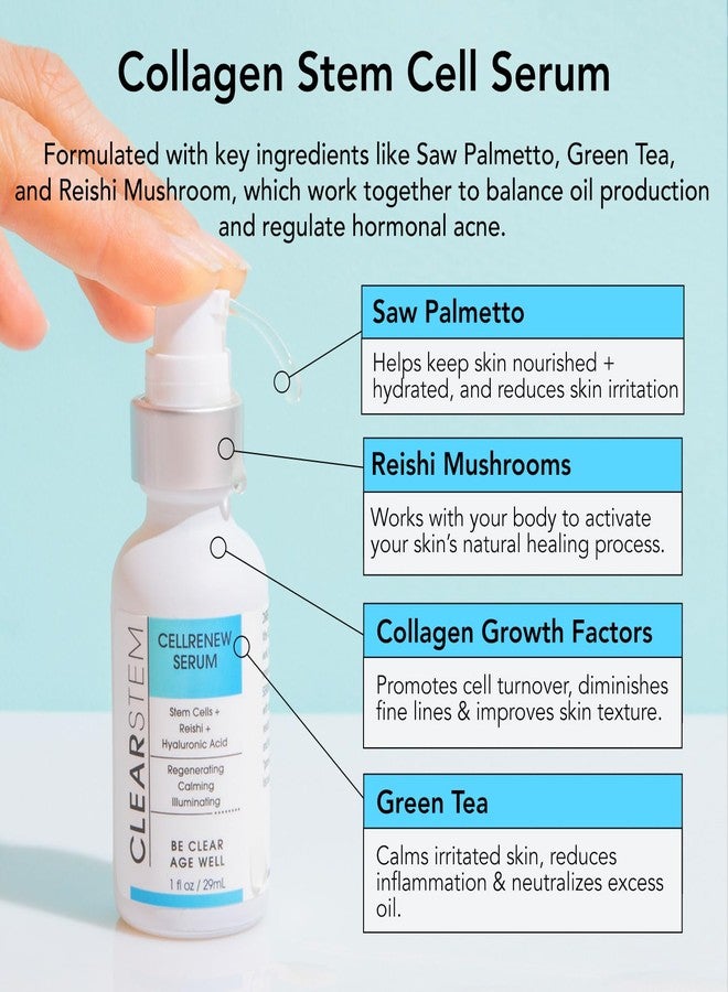 CLEARSTEM - CELLRENEW - Collagen Stem Cell Serum - Acne + Youthful Skin Face Serum - Hyaluronic Acid, Reishi, Aloe Vera - Facial Skin Care Products - Gluten Free, Cruelty Free - 1 fl oz / 29ml - Image 4