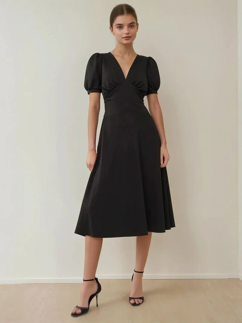 زوبعة فستان ميدي كريب على شكل حرف