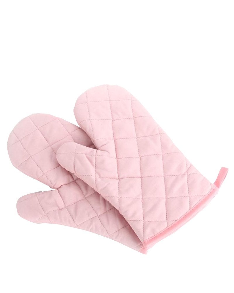 Oven Mitts, Heat Resistant Kitchen Gloves, Cotton & Polyester, Pink, 1 Pair