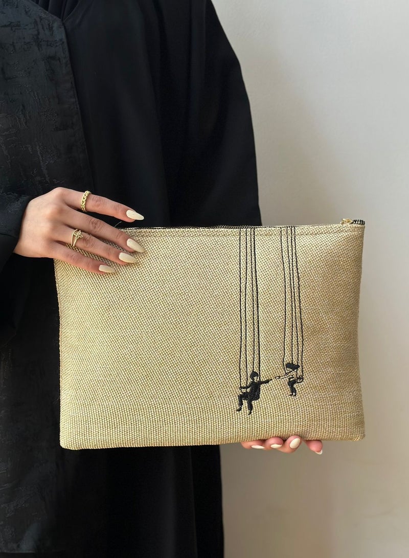burlap Pouch with embroidered graphics, suitable for iPad and books, with an exclusive and luxurious design - Image 3
