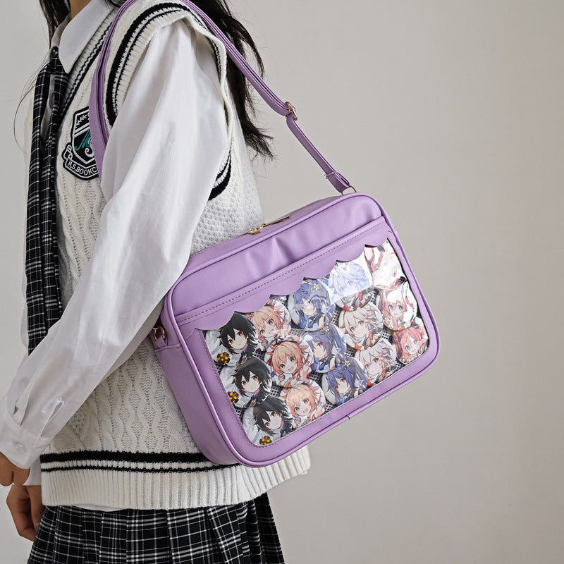 Women'S Simple Transparent Pain Bag Japanese Style Fresh Girl Jk Handbag Cute Student Contrast Color Shoulder Messenger Bag - Image 4