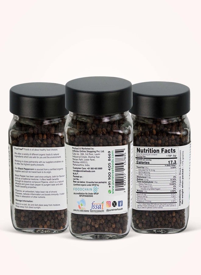 Pure Tree Certified Organic Kali Mirch Whole | 175 g | Glass Jar | Organic Black Pepper Whole | Black Peppercorn | Aromatic Seeds | Miriyalu Whole Spices - Image 2