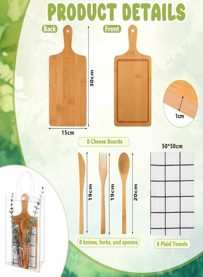 Beupy 8 Sets Baby Shower Prizes for Game Winner Baby Shower Games Guest Gifts Bamboo Cheese Board Spoons Forks Plaid Towel Artificial Eucalyptus Stems Tags Bags for Wedding Bridal Shower Favors - Image 2