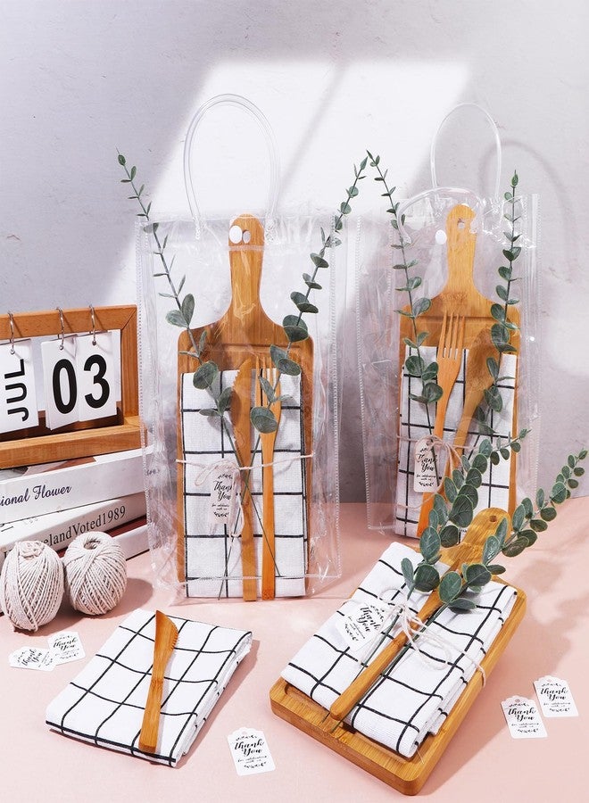 Beupy 8 Sets Baby Shower Prizes for Game Winner Baby Shower Games Guest Gifts Bamboo Cheese Board Spoons Forks Plaid Towel Artificial Eucalyptus Stems Tags Bags for Wedding Bridal Shower Favors - Image 4