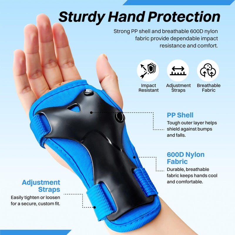 ZIFFY Knee Pads for Kids 5-8, Elbow and Knee Pads with Wrist Guard, Protective Gear Set for Boys Girls Skateboard Roller Skating Cycling Bike Scooter, S, Blue by Jova - Image 4