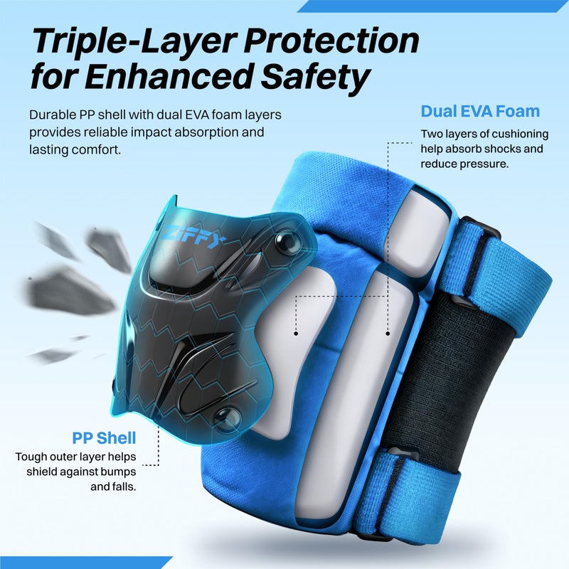 ZIFFY Knee Pads for Kids 5-8, Elbow and Knee Pads with Wrist Guard, Protective Gear Set for Boys Girls Skateboard Roller Skating Cycling Bike Scooter, S, Blue by Jova - Image 3