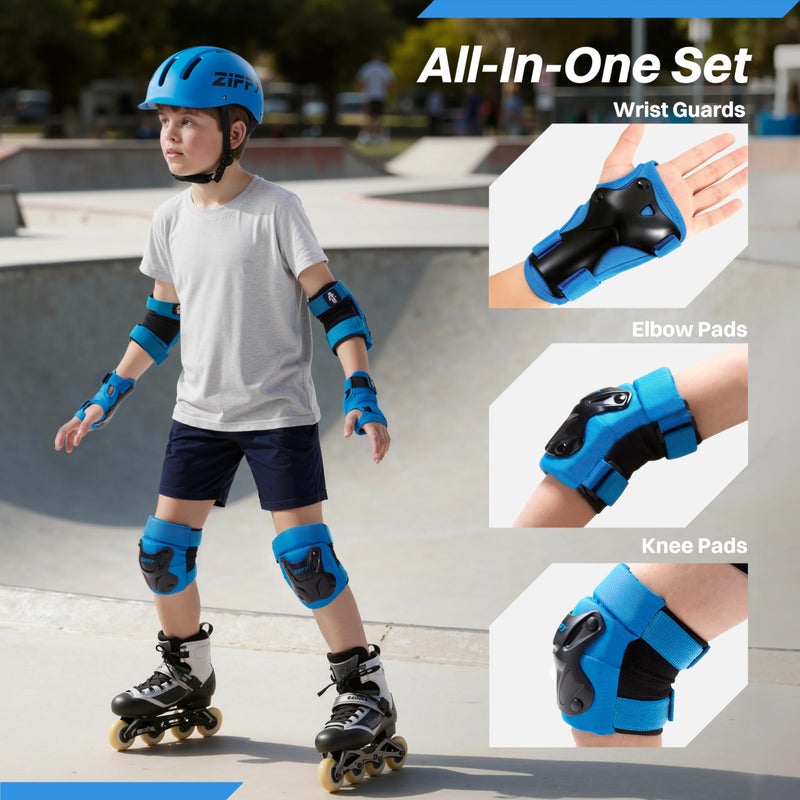 ZIFFY Knee Pads for Kids 5-8, Elbow and Knee Pads with Wrist Guard, Protective Gear Set for Boys Girls Skateboard Roller Skating Cycling Bike Scooter, S, Blue by Jova - Image 2