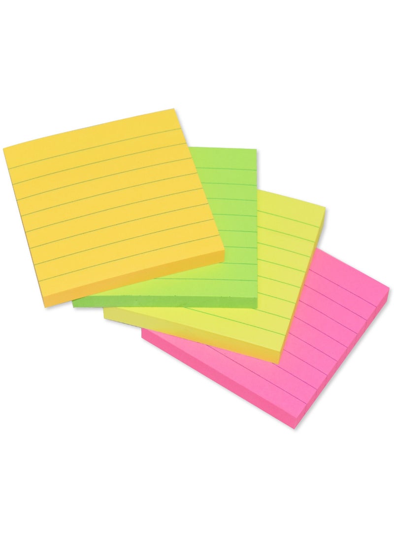 FIS دفتر ملاحظات لاصق FIS، 3X3 بوصة، عبوة من 4، مخطط، 4 ألوان نيون متنوعة -FSPO3X3RN4C - Image 1