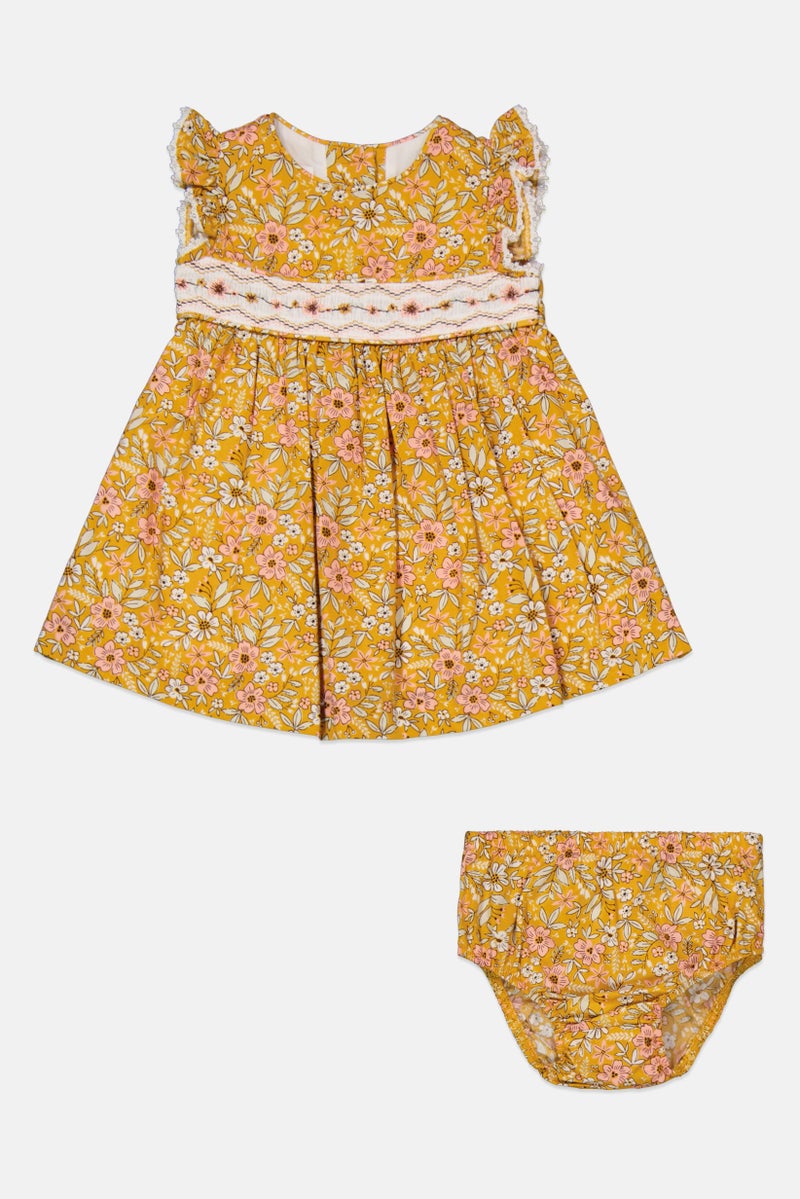 Bonnie Baby Toddlers Girl 2 Pc Floral Print Dress With Panty, Yellow Combo - Image 1
