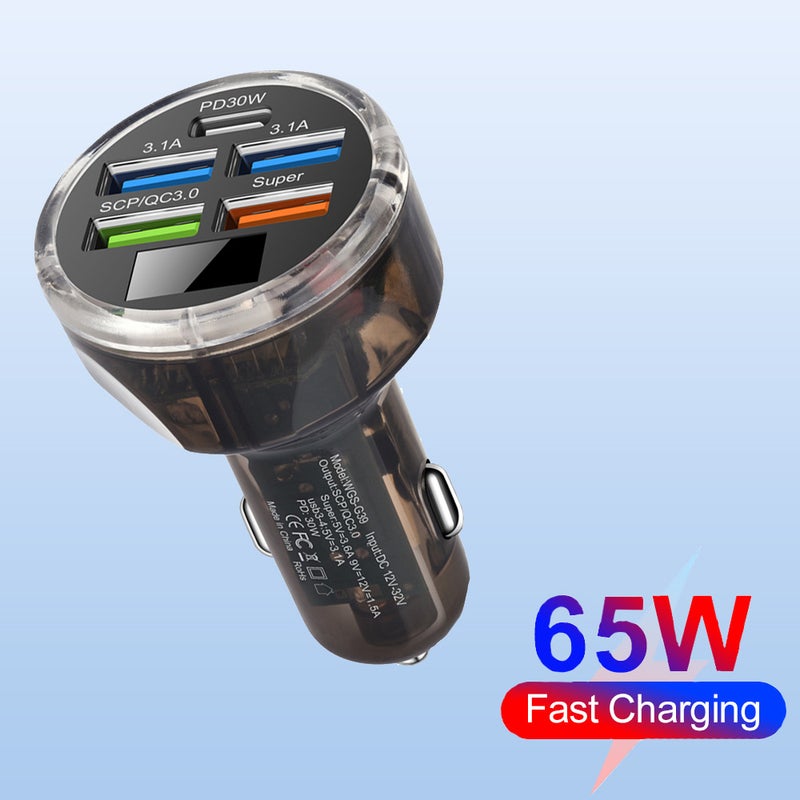 Three-Line Five-In-One Multi-Port Car Charger With Digital Display 5-Port Car Charger With Voltage One-To-Five Fast Charging Car Charger - Image 2