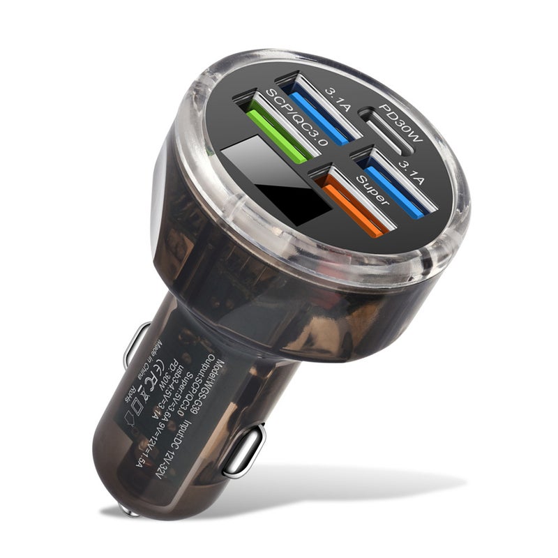 Three-Line Five-In-One Multi-Port Car Charger With Digital Display 5-Port Car Charger With Voltage One-To-Five Fast Charging Car Charger - Image 1