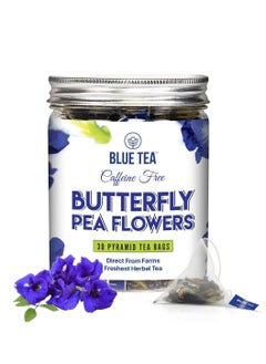 BLUE TEA BLUE TEA - Butterfly Pea Flower - 30 Tea Bags | SUPER ANTI-OXIDANT | Aparajita - Shankhpushpi | Natural Ingredients - Flower Based - Herbal Tea - Caffeine Free - Farm Fresh - Vegan | Detox Tea | Pet Jar Packaging  - Image 1