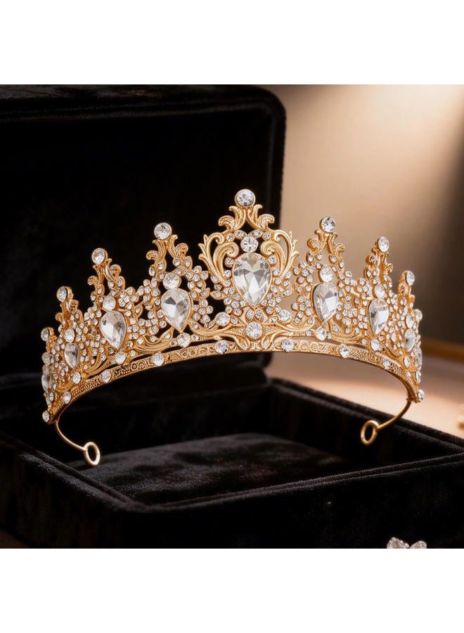 JITINX Tiaras Crown for Women, Queen Crown, Bridal for Tiaras Headband Wedding, Birthday Party Prom Princess Crystal Crowns Hair Accessories (Gold White) - Image 3