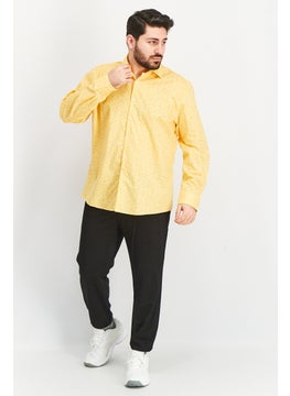 Bar III Men Slim Fit Allover Print Long Sleeve Dress Shirt, Yellow  - Image 4