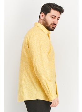 Bar III Men Slim Fit Allover Print Long Sleeve Dress Shirt, Yellow  - Image 3