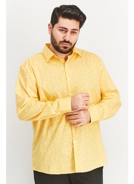 Bar III Men Slim Fit Allover Print Long Sleeve Dress Shirt, Yellow  - Image 1
