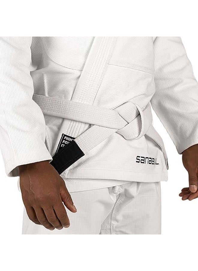 سنابول - حزام BJJ للرجال والنساء | حزام جيو جيتسو البرازيلي مع شريط الأكمام المخطط للتصنيف | أطفال جيو جيتسو جي | معتمد من IBJJF (أبيض، K4) - Image 1
