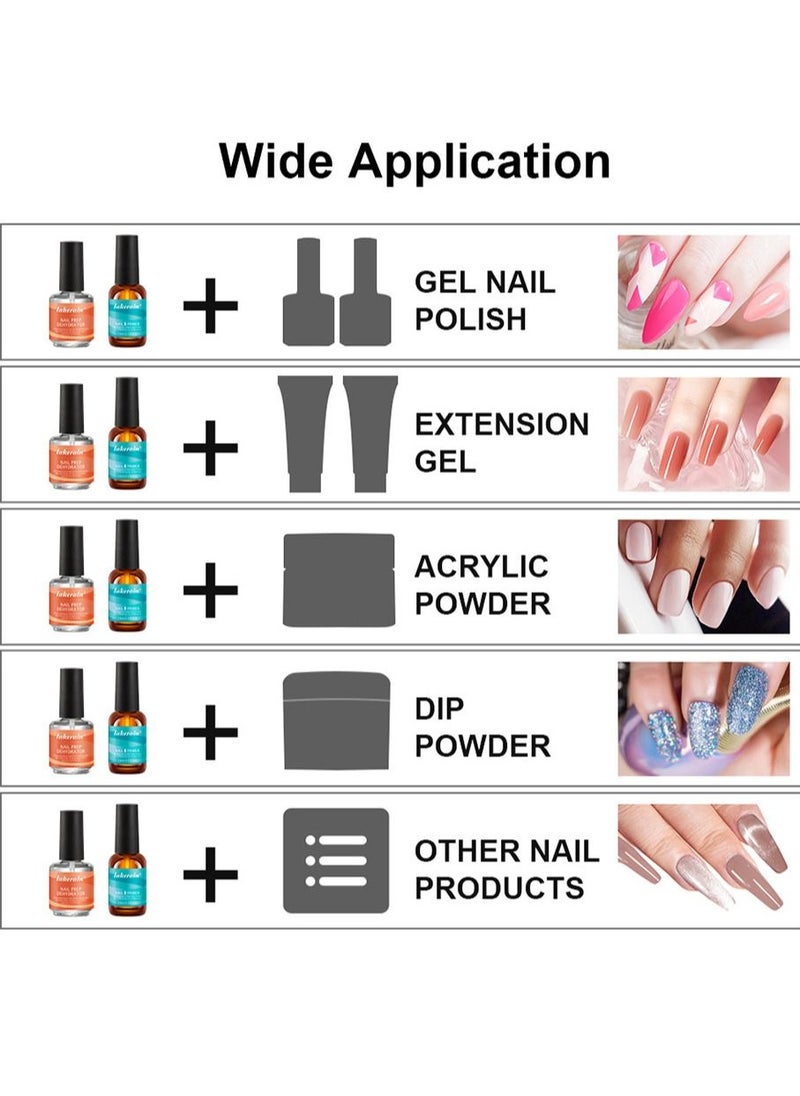 lakerain - 15ml Gel Nail Polish Nail Dehydrator and Primer, 2Pcs Acid Free Natural Nail Prep Dehydrate & Bond Primer Nail Bond, Air Dry Superior Bonding Primer for Acrylic Powder Nail Supplies Set - Image 1